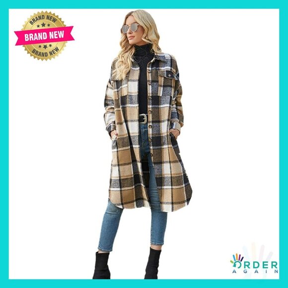 Oversized Plaid Shacket Jacket Classic Tartan Button Down Chic Casual